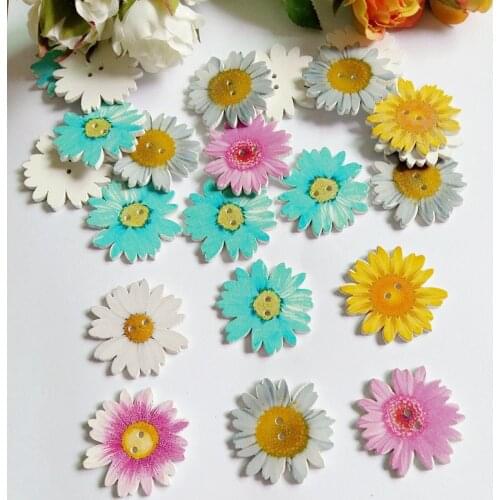 30pcs/pack Mixed Shape Flower 2 Holes Wood Buttons Sewing Scrapbooking 35mm Botones Decorative accessories