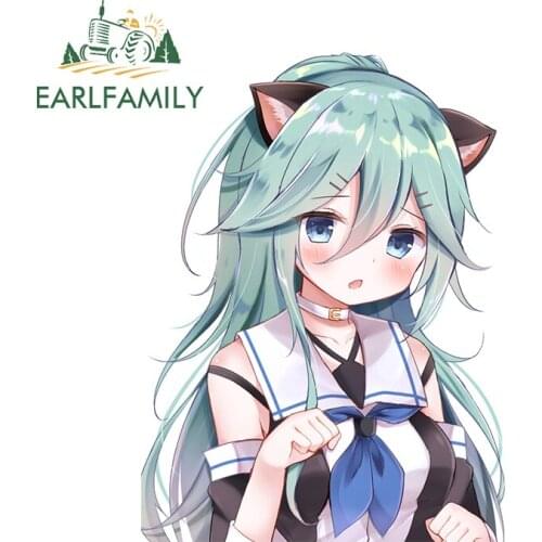 EARLFAMILY 13cm x 9.7cm for Kid Neko Green Haired Car Stickers Anime Car Assessoires Decal Trunk Windows Surfboard Sticker Decor