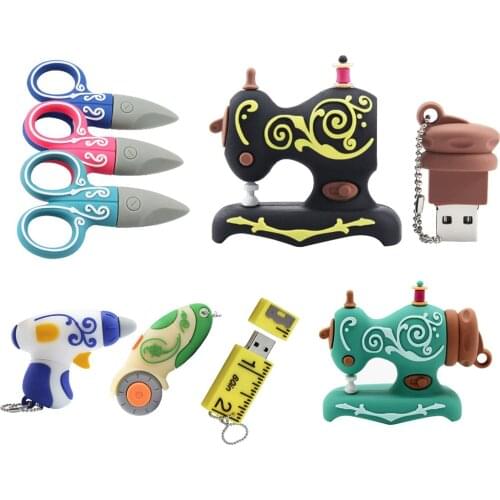 TEXT ME 128G Pendrive Cartoon Sewing Machine Scissor USB Flash Drive 4GB 8GB 16GB 32GB 64GB Pen Drive Memory USB Stick U Disk