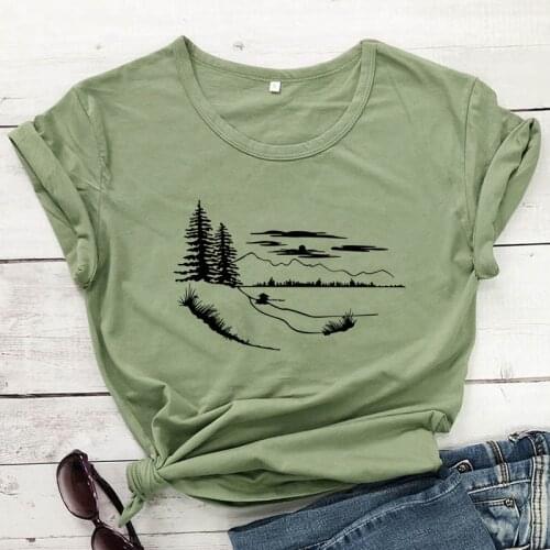 Natural Landscape Graphic T-shirt Fashion Women Summer Vacation Adventure Tshirt Aesthetic Lake Life Graphic Camping Tees Tops