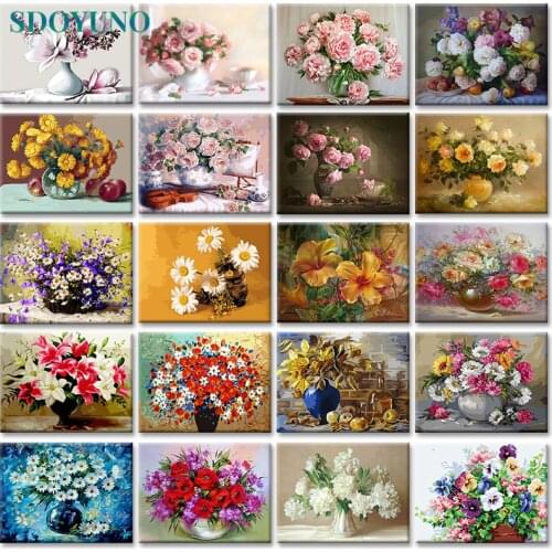GATYZTORY 40x50cm oil painting by numbers Flowers pictures by numbers On Canvas Room Decoration Frameless DIY Digital Paint