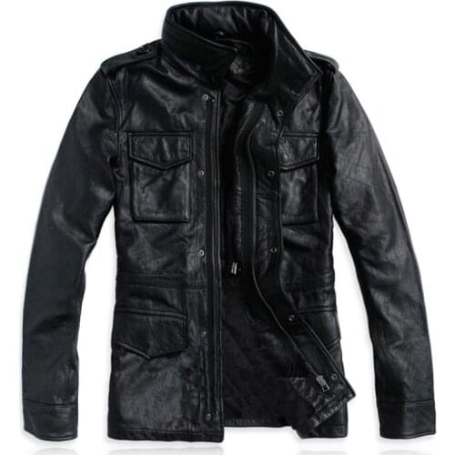 Classic alpha M65 hanting leather jacket 100% calfskin men black fitting genuine leather jacket big yards motorcycle jacket