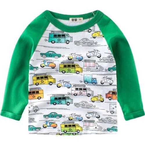 2021 Autumn New Childrens Clothing Full Print Long Sleeve T-shirt for Boys Cotton Cartoon Car Tops Bottoming Shirt Kids Clothes