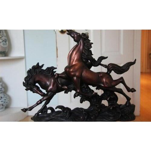 Song voge gem S1490 Chinese Royal Refined Pure Red Copper Bronze Fengshui Lucky Two War Horse Statue