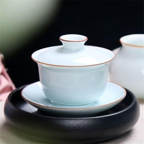 Jingdezhen Handmade Bone China Gaiwan Simple Teapot Chinese Cealdon Porcelain Kung Fu Tea Cup with Cover Ceramic Elegant Tea Set