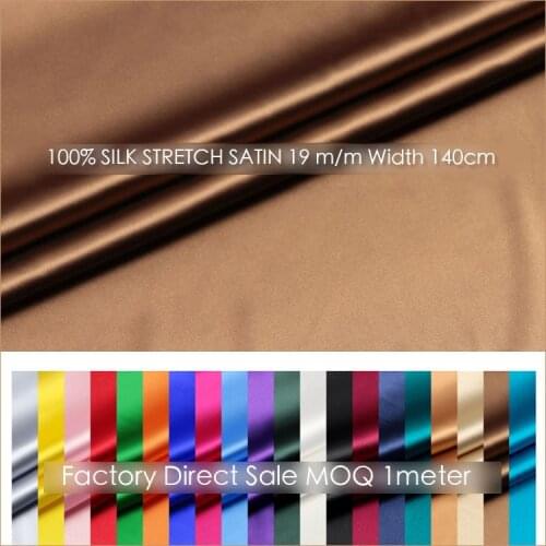 SILK STRETCH SATIN 140cm width 19momme/Pure Silk Fabric Satin+Spandex Fashion Fabric Party Dress Silk MOQ 1 meter Free Shipping