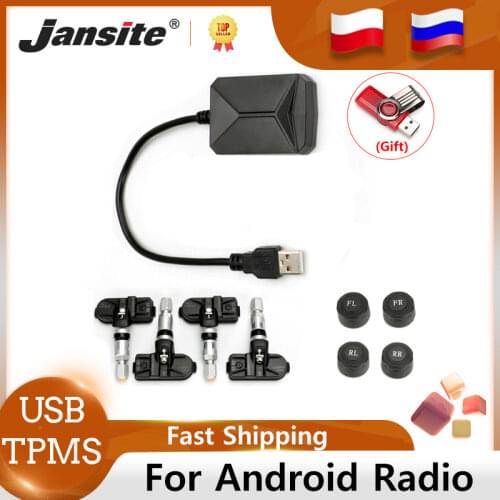 Jansite USB TPMS Android Car Tire Pressure sensor Alarm Monitor System For vehicle Android player Auto Warning with four sensors