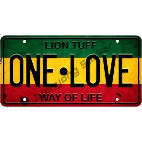 Vintage Rasta License Plate ONE LOVE Vinyl Car Stickers Window Truck Bumper DIY Decal Camper Anti Scratch Decoration PVC13x7cm