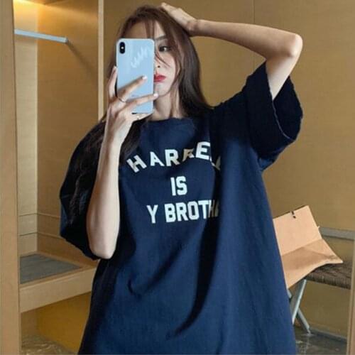 High Quality Women Top Spring Summer Letters Print Short Sleeve O Neck T shirt Feminina One Size T shirts Women
