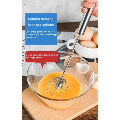 304 Stainless Steel Rotary Egg Beater 10 Inch 12 Inch 14 Inch Non-slip Handle Egg Beater Push-type Manual Egg Beater