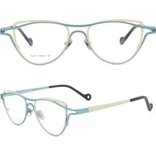 Women Cat Eye Pure Titanium Eyeglass Frames for Women Optical Glasses Frames Prescription Eyewear Double Rim Retro Spectacles