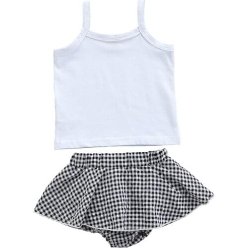 Pudcoco 0-18M 2Pcs Summer Baby Girl White O-Neck Sleeveless Fashion Vest Camisole Top+Plaid Shorts Pants Trouser Outfit Set