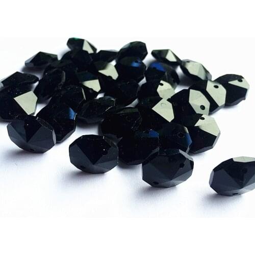 Top Quality 14mm 500pcs Black Chandelier Crystal Accessories Glass Octagon Beads in 2 holes, Diy Home & Wedding Decoration