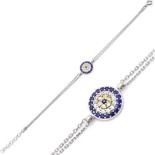 925 Sterling Silver Zircon Stone Evil Eye Pattern Bracelet
