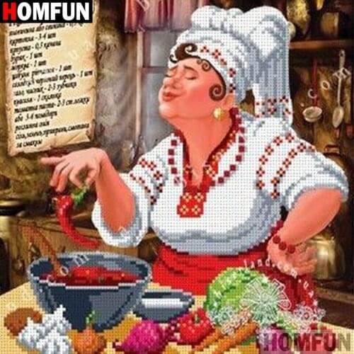 HOMFUN Full Square/Round Drill 5D DIY Diamond Painting "Woman kitchen" 3D Diamond Embroidery Cross Stitch Home Decor A26976