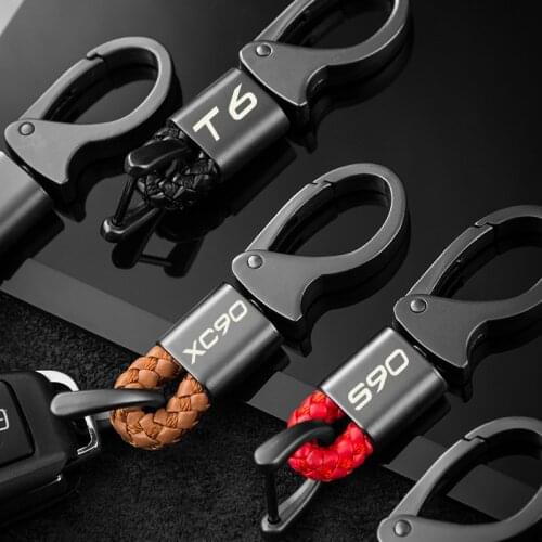 Car metal leather key chain For Volvo S60 XC90 V40 V50 V60 XC70 S90 V90 XC60 XC40 AWD T6 key ring key chain rope Car Accessories