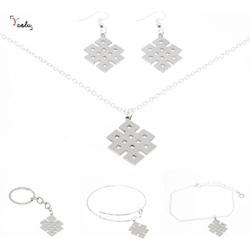 Endless Knot Symbol necklace Silver tone Buddhism Endless Knot symbol Emblem Amulet Talisman Jewelry keyring bangle earring