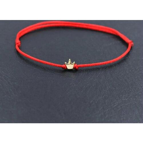 Gold Color Copper Heart Star Crown Simple Red Thread String Bracelet For Women Men Handmade Jewelry