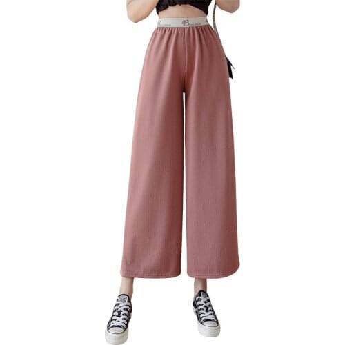 Women xl 2xl high waist wide leg pants solid gray black breathable pant ankle length spring fall casual home clothes