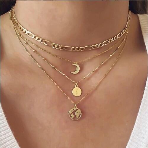 Fashion Metal Chain Multi-layer Necklace Vintage Personality Coin Portrait Map Love Necklace For Women Gift Punk Wholesale