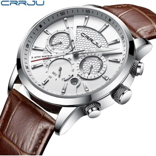 CRRJU Sports Watches Men Luxury Brand Army Military Leather Men Watches Clock Male Quartz Wrist Watch Relogio Masculino
