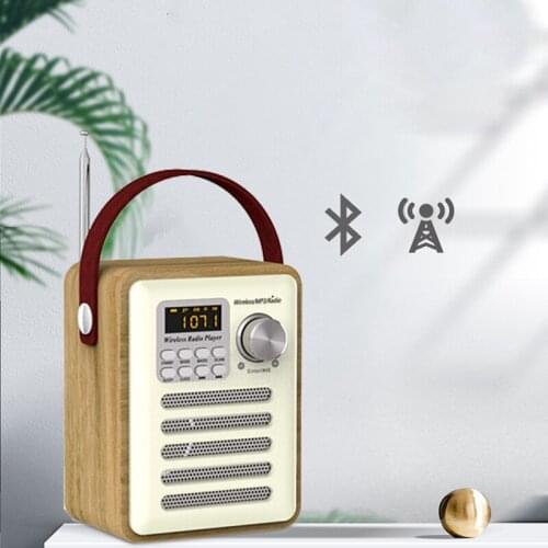 FM Radio Retro Wooden Box Radio with Handle, with Bluetooth Speaker Function