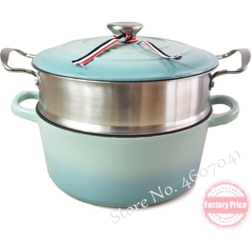 Enamel Cast Iron Soup Pot Steamer Stainless Steel Drawer 25cm Thick Hand Cast Iron Non-stick Pot Induction Cooker