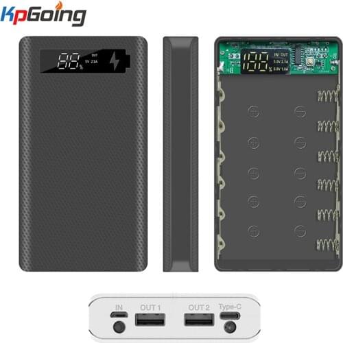 Qc3.0 Fast Charge Power Bank Shell 6*18650 Battery Charger Box Digital Display Powerbank Shell Power Kit Battery Case Quick