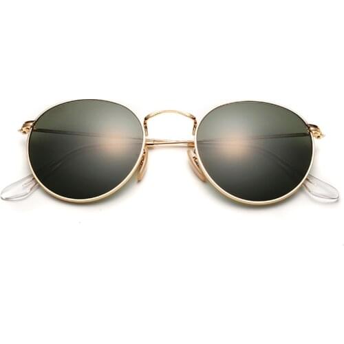 Glass Lenses Round Sunglasses Women Man Brand Designer Small Vintage Retro Sunglass Driving Sun Glasses Metal Eyewear UV400