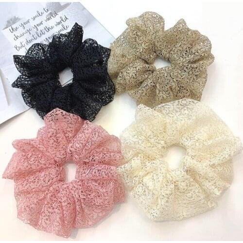 Lace Hair Scrunchies Large Size Hollow Out Elastic Hair Bands Ponytail Holder Elegant Scrunchie Lacy Hair Tie For Girl Women