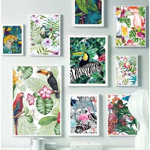 Forest Animal Wall Art Poster Print Toucan Flamingo Tiger Canvas Painting Nordic Decoration Home Picture Bedroom Wall Painting