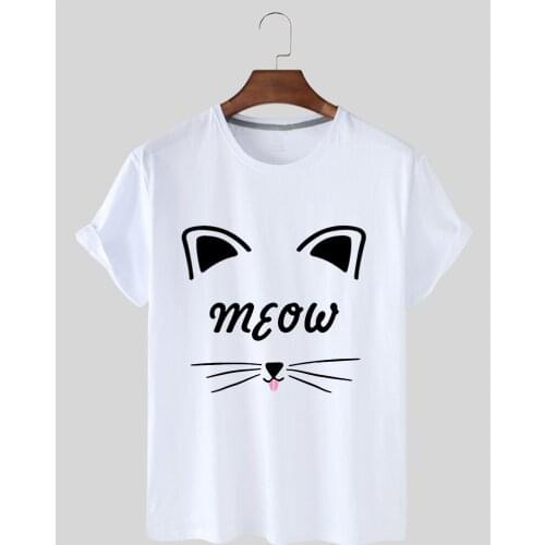 Summer Womens Shirt Harajuku Cute Cat Print Sport Short Sleeve Womens T-shirt Fashion Graphic Top Loose T-shirt WomensClothes