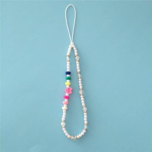 Lovely CuTE White Pearl Pink Green Yellow LOVE Clay Strand Phone Chain Accessory For Women Girl Key Holder Chic Romantic Sweet