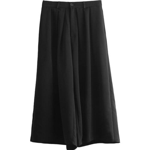 Yamamoto dark wind loose trend mens wide leg pants skirt pants bucket pants elastic buckle waist large floor length pants