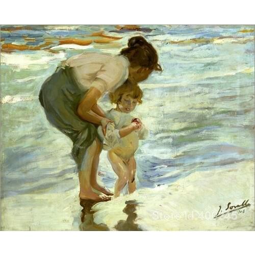 Wall art Mutter und Kind am Strand. by Joaquin Sorolla y Bastida decor paintings Hand painted High quality