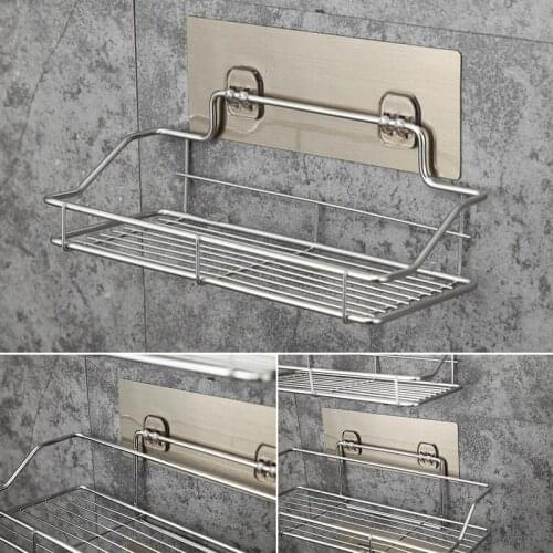 Shower Storage Holder Rack Stainless Steel Bathroom Storage Shelf Punch-Free Kitchen Bathroom Toilet Wall Hanging Storage Rack