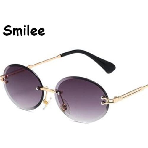 Brand Fashion Rimless Gradient Sun Glasses Designer Shades For Women Vintage Round Oval Sunglasses Small Frameless Eyeglasses