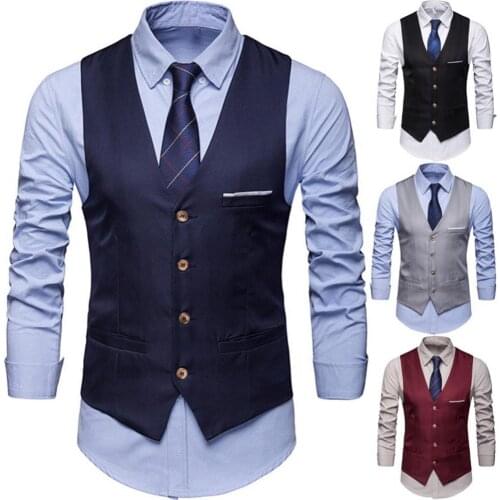 Wholesales Plus Size Formal Men Solid Color Suit Vest Single Breasted Business Waistcoat