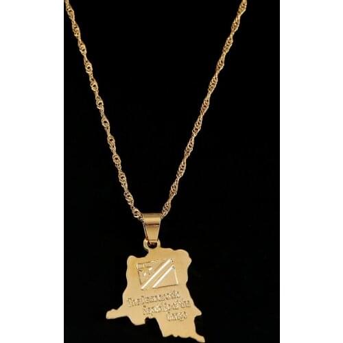 Gold Color Democratic Republic Of The Congo Map DRC Pendant Necklaces Women Girl Jewelry