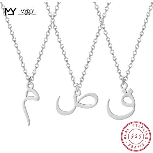 Arabic Initial Letter Necklaces Personalized Alphabet Jewelry for Women 925 Sterling Silver Pendant Gold Arabic Gift For Women