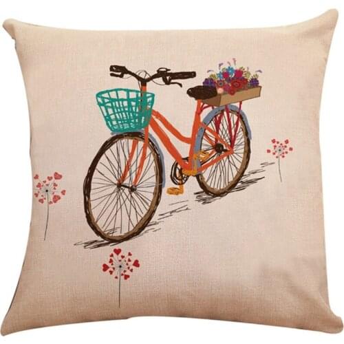Hot Flower Bicycle Landscape Cotton and Linen Pillowcase Car Pillow Sofa Pillow Linen Sofa Pillow Car Cushion Cover Sofa Bedroom