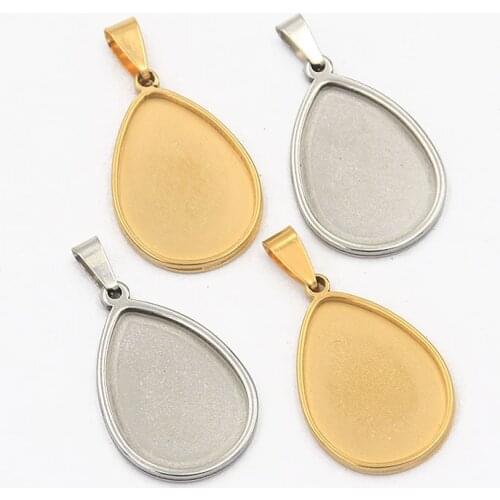 2PCS 2 Color Inner Size 18*25MM Stainless Steel Water Droplets Cabochon Base Setting Diy Blank Pendant Tray For Necklace Making