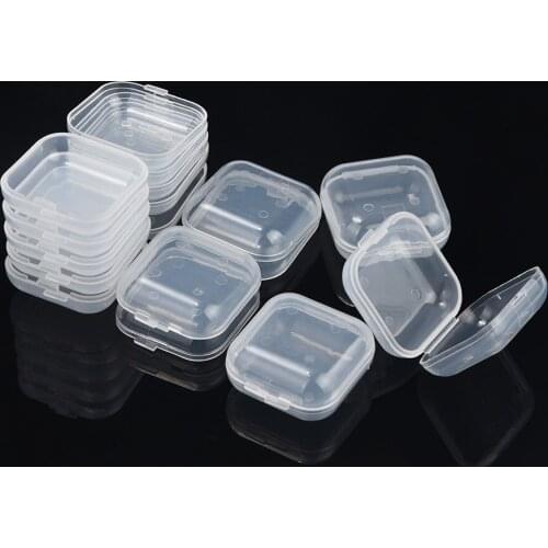 10Pcs Portable Transparent Flip Jewelry Box Square Plastic Small Storage Boxes Bottles,Jars & Boxes Home Storage & Organization