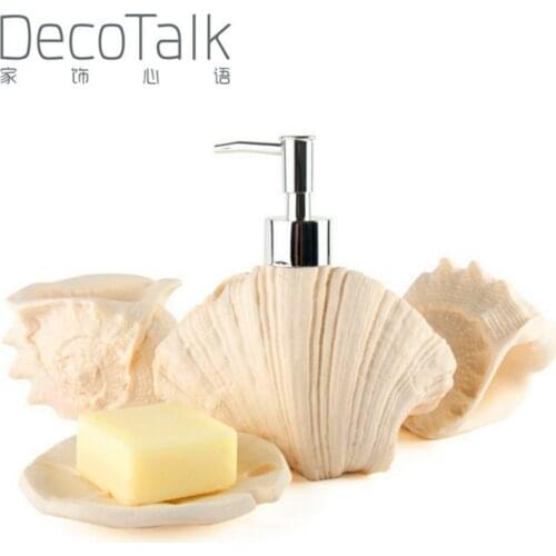 Nordic Fashion Ocean Theme DecoTalk Bathroom Accessories Set 4 Pieces Set Sandstone Personal supplies Seashells Home Decor