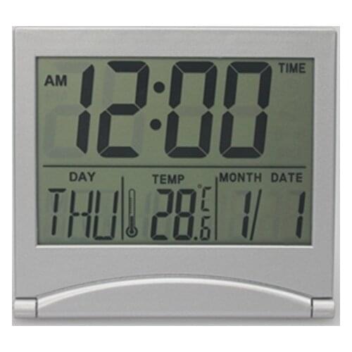 Folding LCD Digital Alarm Clock Desk Table Weather Station Desk Temperature Travel Ectronic Mini Clock