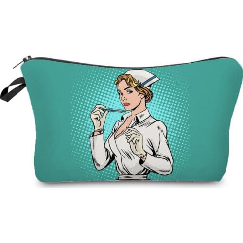 Cartoon Lady Nurse Printing Cosmetic Bags Mini Women Storage Bag Fashion Makeup Bag Green Child Pencil Case Custom Pattern Gift