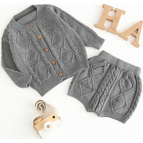 Knitting Girls Clothing Sets Pure Cotton Knit Suit Long Sleeved Jacket Shorts Two Pieces Girls Clothes Girls Clothing Sets 0-24