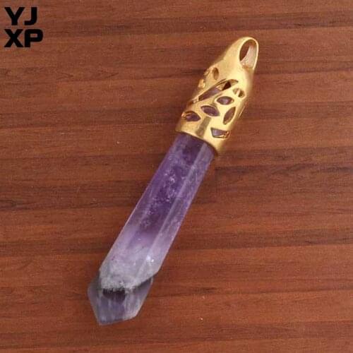 YJXP Simple Style Gold Color Amethysts Red Onyx Quartz Tiger eye Stone Lapis Lazuli Hexagon Prism Pendant Charm Jewelry