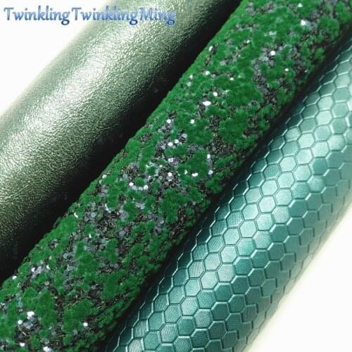 GREEN Glitter Fabric, Honeycomb Faux Leather Fabric, Waxy Synthetic Leather Sheets For Bows A4 8"x11" Twinkling Ming XM242