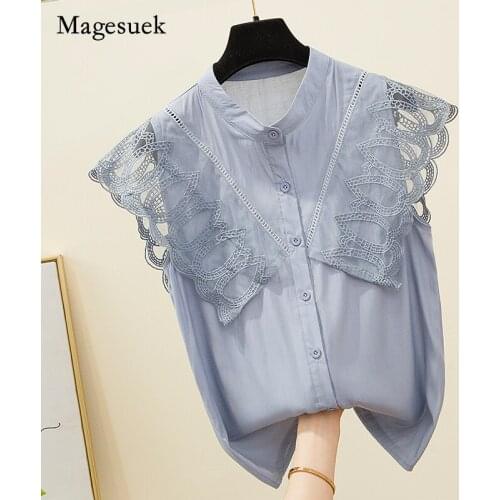2021 Summer Shirt Chiffon Lace Stitching Lace Short Sleeve Tops for Women Plus Size Casual Female Clothing Tops Blusas 14210